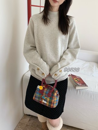 2025秋新款糖果色镜面袖子纽扣套头毛衣半高领宽松百搭显瘦98538