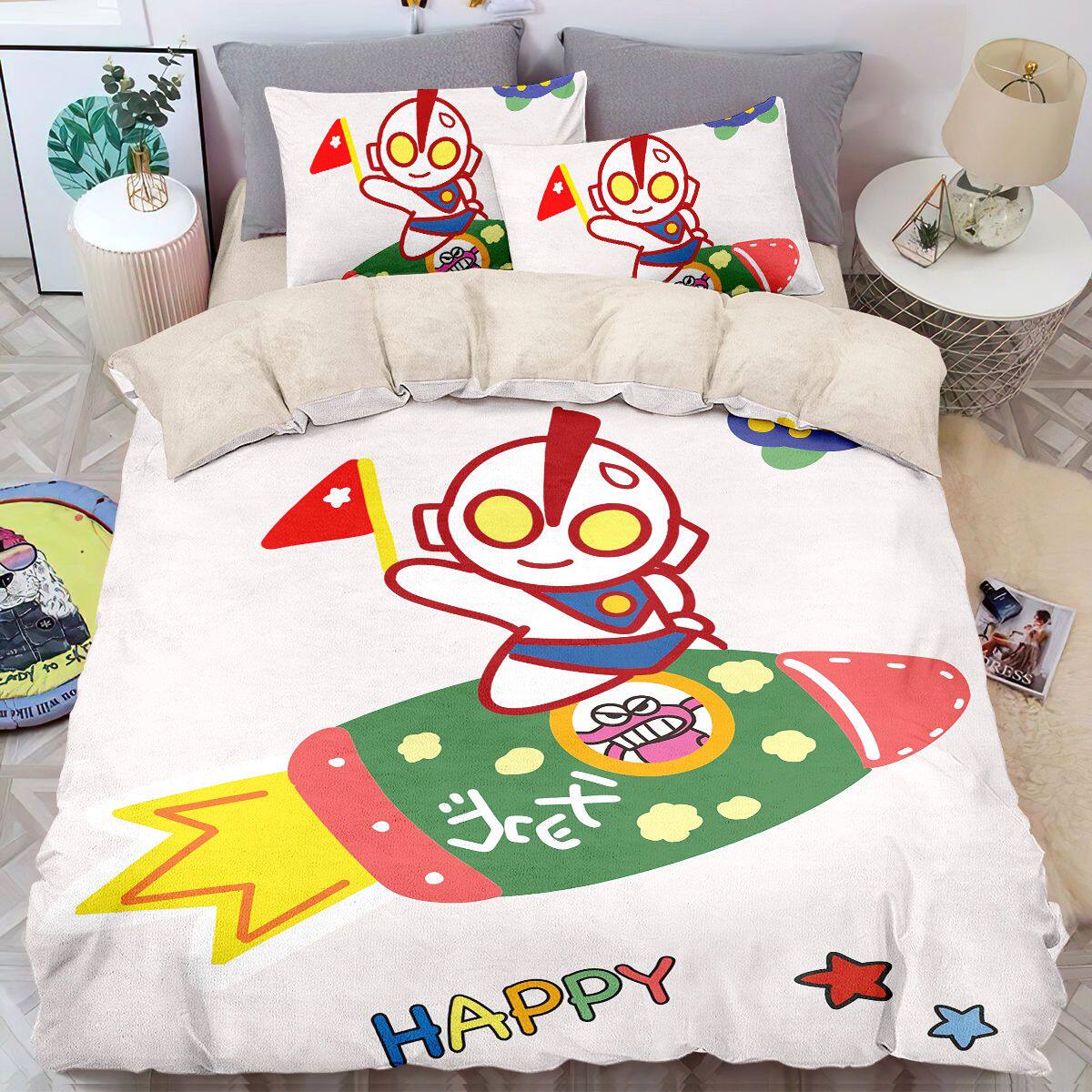 2025凹凸曼牛奶绒被套秋冬款加绒保暖四件套防静电男孩儿童房床单