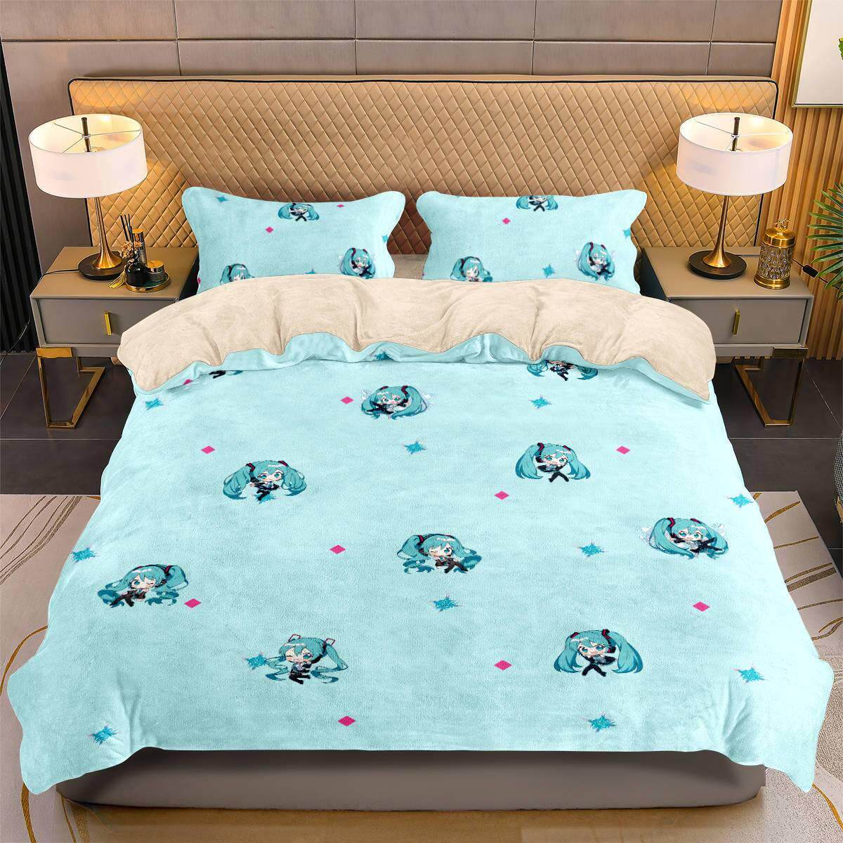 2025初音未来牛奶绒被套加绒秋冬防静电四件套学生宿舍家居床单床