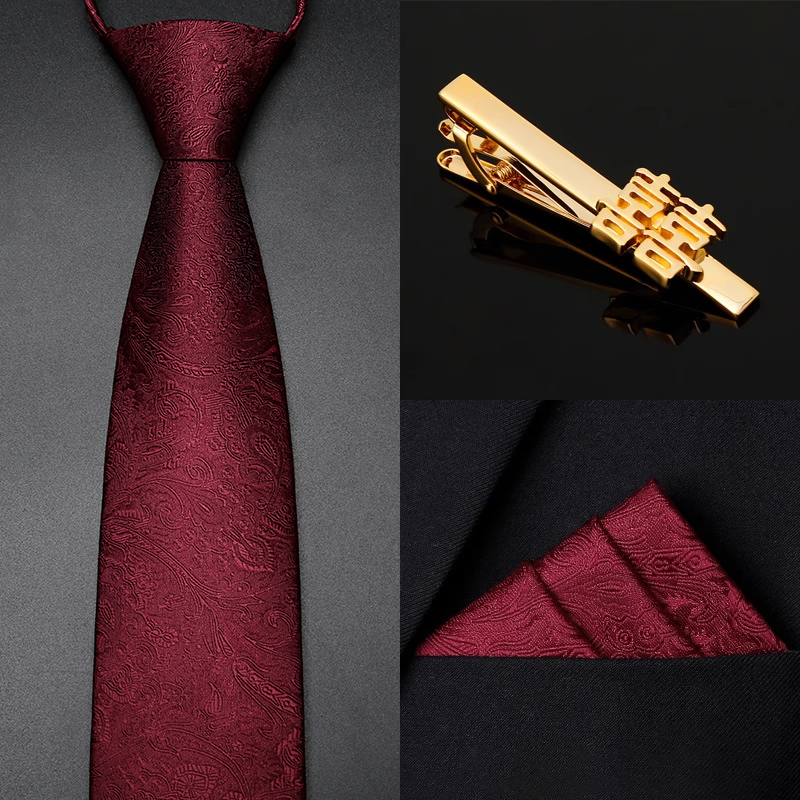 男士领带酒红色领结婚新郎拉链式
