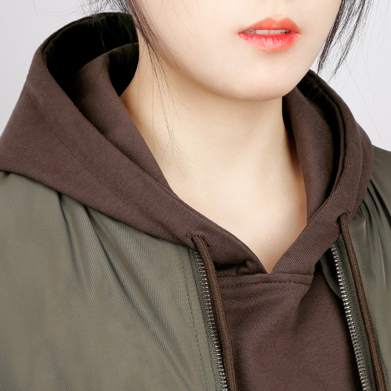 假领子帽衫女新款咖啡色套头带帽