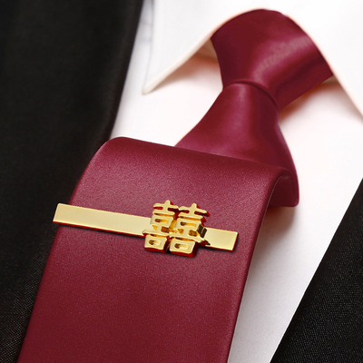 高档红色领带结婚新郎男正装商务