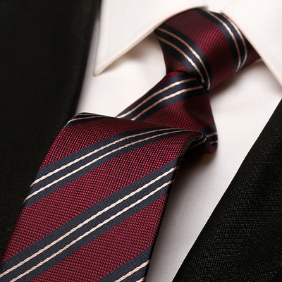 秋冬新款高档领带男免打结红色条纹领带西装衬衫结婚新郎手1222z