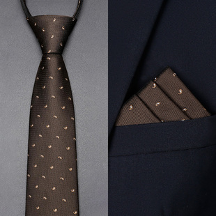 高级感拉链式 免打结衬衫 西服复古棕咖色商务正装 领带结婚新郎男士