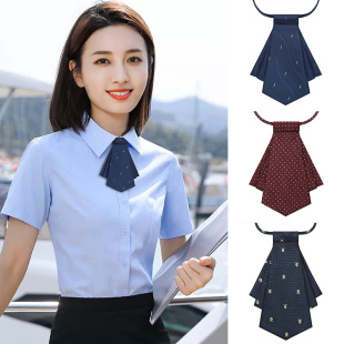 职业领带女款拉链式免打银行酒店空姐工作校服蓝色衬衫演出学院风