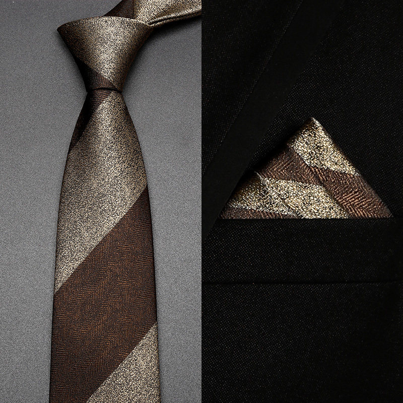 秋冬新款咖啡条纹领带男手打休闲百搭棕色衬衫装饰日潮1222z