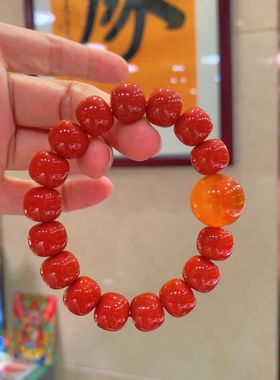 天然南红玛瑙老型珠手串柿子红冰透樱桃红切面桶珠满色大颗粒男女
