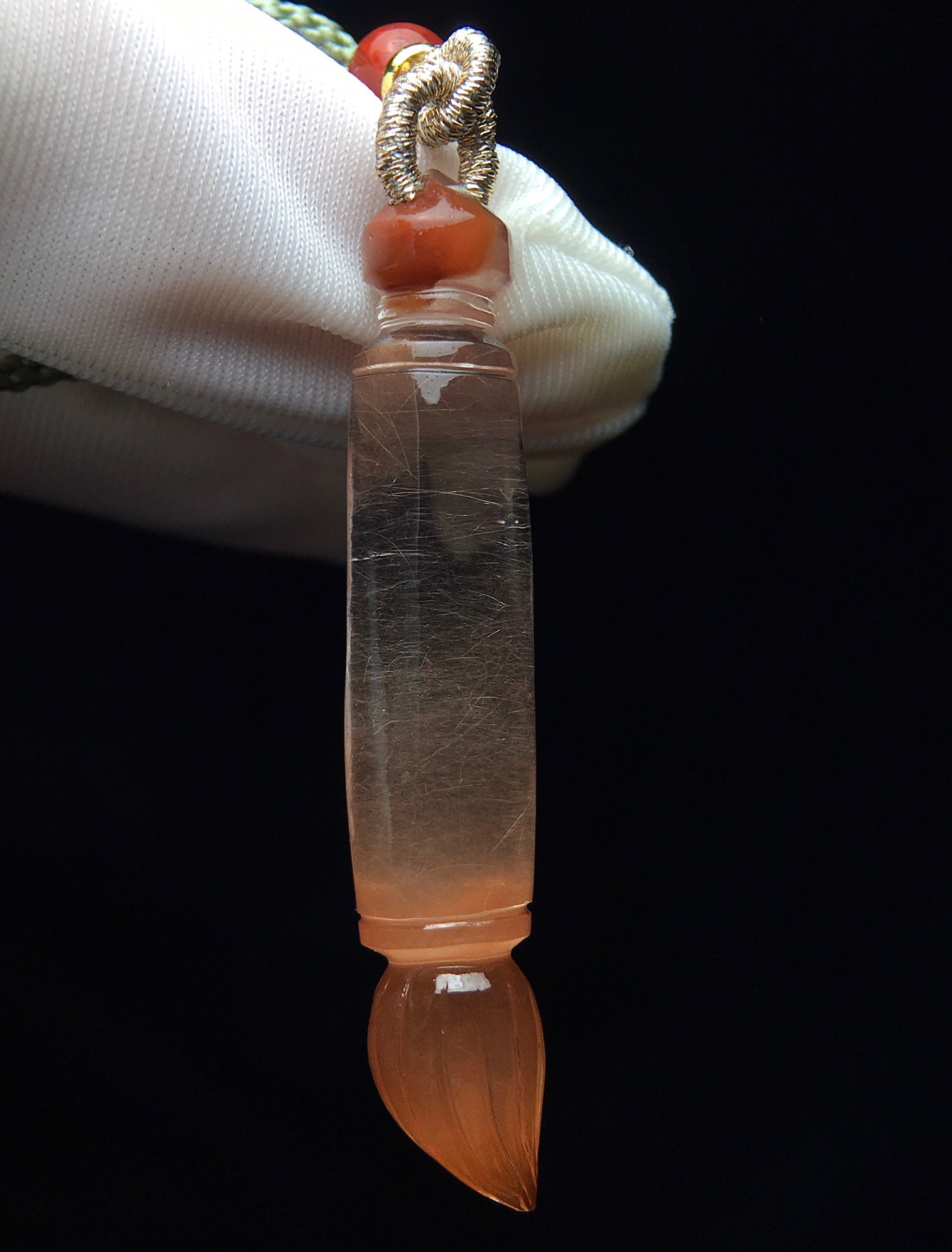 正品天然红兔毛水晶文昌笔吊坠文昌塔水玉坠项链挂件学生礼物送孩