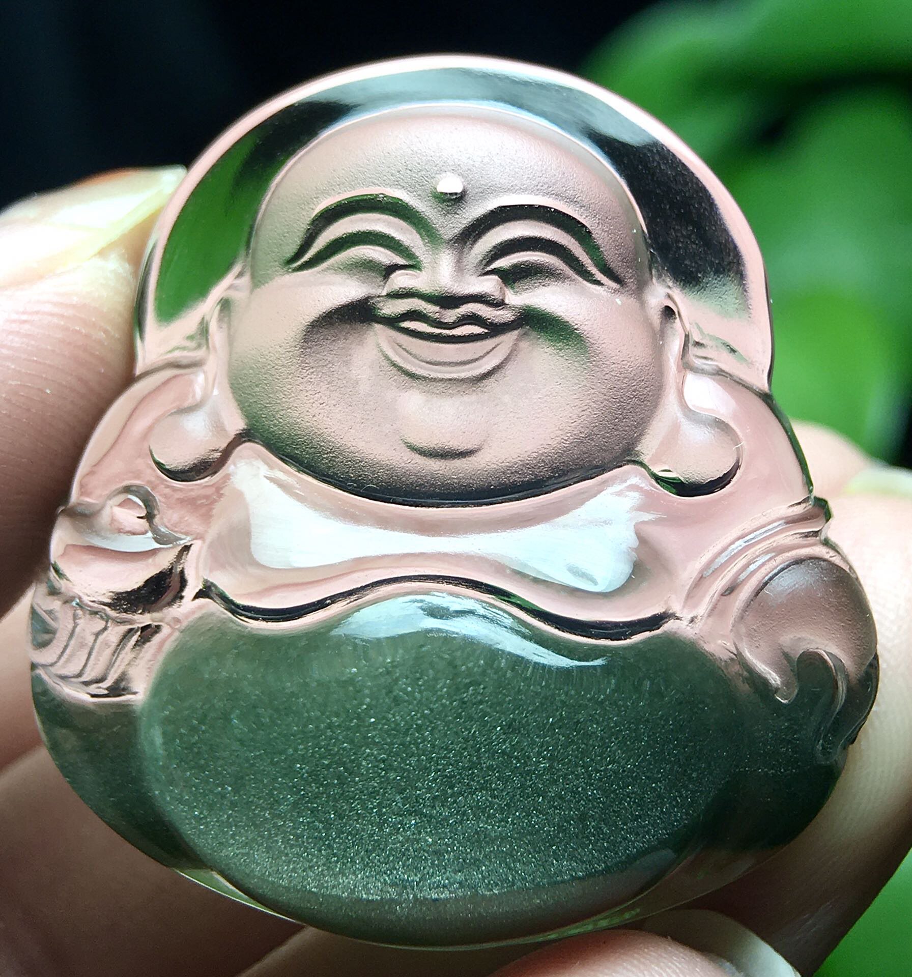正品天然绿聚宝盆吊坠绿幽灵弥勒佛吊坠女款弥勒佛挂件项链毛衣链