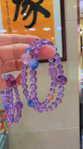 一念七宝正品天然水晶紫水晶手链女款单圈时尚饰品礼物送女友闺蜜