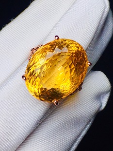 正品天然黄水晶千禧面大颗粒戒指925纯银镶嵌男女款饰品礼物送礼
