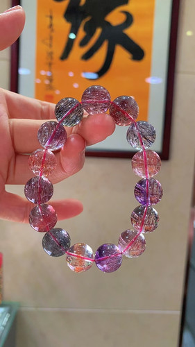 一念七宝正品天然超七水晶手链三轮骨干紫发晶手串手串男女款大气