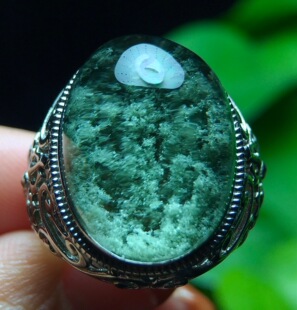 正品天然绿幽灵聚宝盆蛋面裸石戒指男女款绿幽灵蛋面项链送女友闺