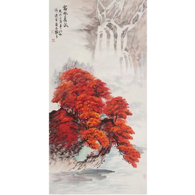 纯手绘国画装饰画富水长流