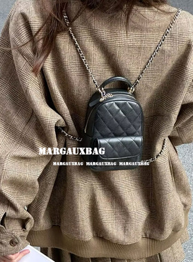 小香风菱格迷你双肩包链条斜挎包手提头层牛皮24c可爱小书包女包