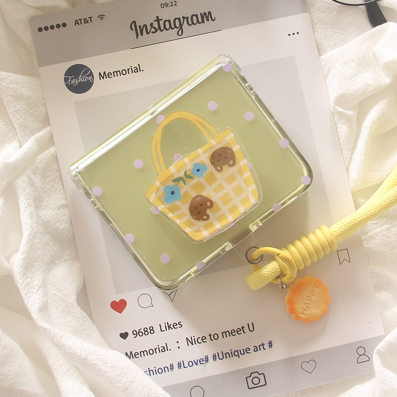 适用华为Purax手机壳ins韩系卡通个购物篮小熊pocket2小米MIXFlip2摇摇支架荣耀vflip壳oppofindn3flip保护套