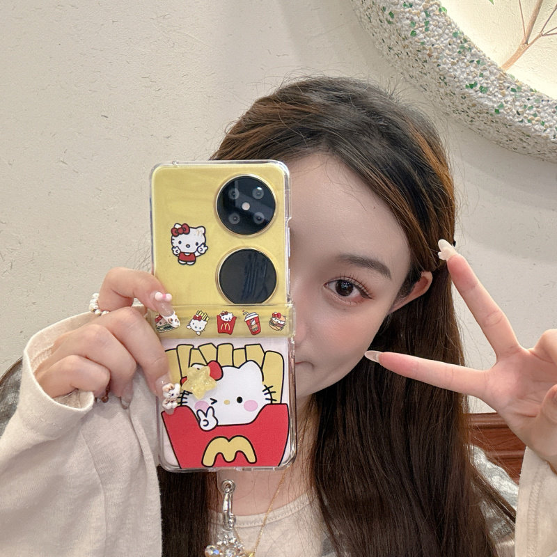 ins韩系卡通薯条KT猫适用华为Purax手机壳pocket2小米MIXFlip2小翻盖套手链荣耀vflip壳oppofindn3flip保护套