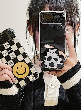 日韩牛奶笑脸适用三星zflip3手机壳galaxyZFlip3艺术zflip1/2硬壳