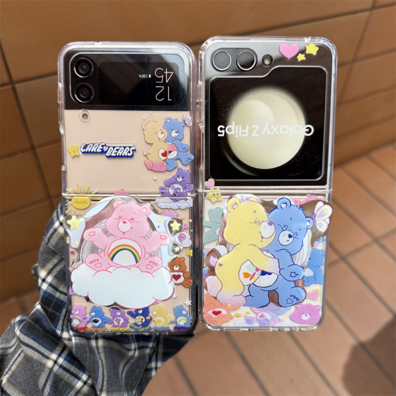 适用三星zflip6手机壳ins卡通可爱韩系彩虹熊zflip5保护套F7410手链W24 Flip磁吸软陶zflip4硬壳zflip3翻盖壳