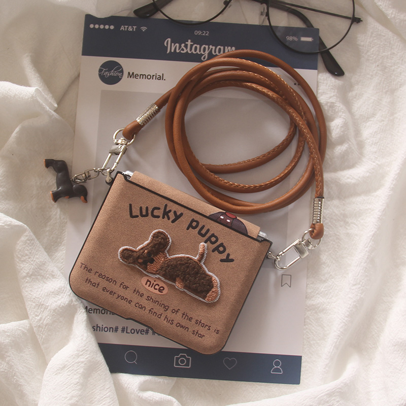 ins韩系刺绣可爱小狗狗适用华为Purax手机壳pocket2小米MIXFlip荣耀vflip2女oppofindn3flip摩托罗拉Razr60套