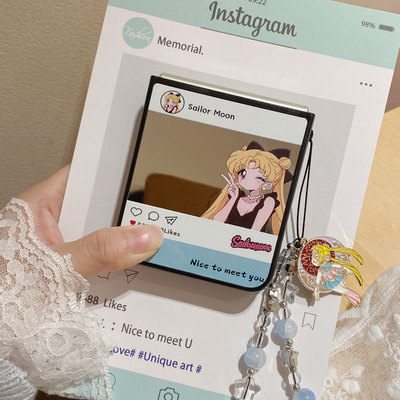 适用华为Purax手机壳ins镜面卡通美少女pocket2小米MIXFlip2补妆镜荣耀flip折叠vivoxflip三星zflip6/7保护套