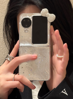 适用于OPPOFindN3Flip手机壳韩系小清新闪粉立体蝴蝶结oppo小折叠findn2find翻盖硬壳手链女vivoxfllip保护套