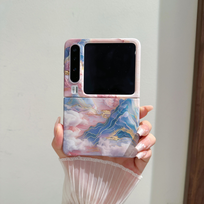 适用华为Purax手机壳pocket2山水油画小米MIXFlip荣耀vflip翻盖vivoxflip/oppofindn3flip三星zflip6/5保护套