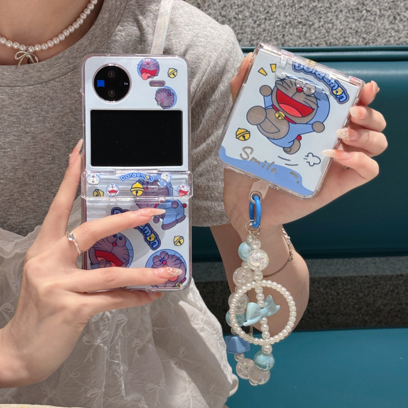 适用vivoxflip手机壳INS可爱卡通蓝胖子x flip小折叠外壳日韩手链vivo X Flip外壳xflip保护套5G韩x flip套5G