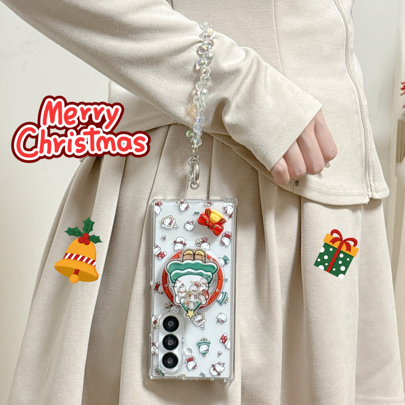 适用Galaxy三星ZFold7手机壳ins韩风可爱卡通圣诞节kt猫ZFold5保护套手链zfold6双层磁吸支架全包外壳