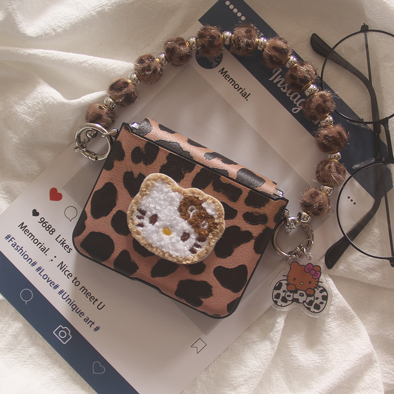 适用华为Pura x手机壳卡通刺绣豹纹kitty猫pocket2小米MIXFlip2荣耀vflip2女oppofindn3flip摩托罗拉Razr60套