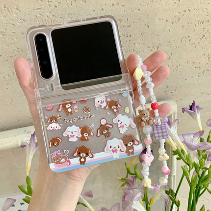 适用华为Purax手机壳pocket2防摔全包小米MIXFlip2卡通甜点兔荣耀vflip折叠vivoxflip女款三星zflip6/7保护套