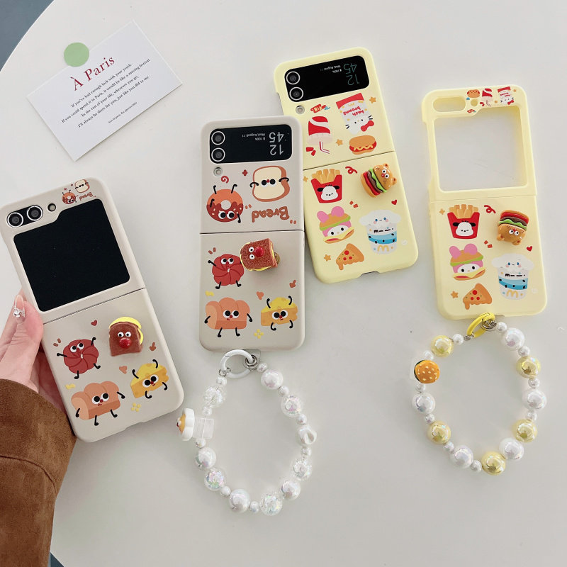 适用于三星galaxyZFlip5手机壳新款ins趣味卡通土司汉堡zFlip4创意个性折叠w23flip保护套女款手链zFlip3外壳