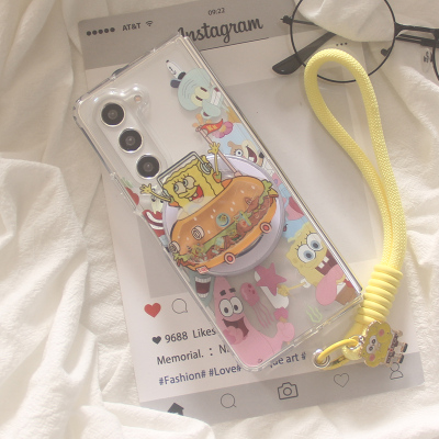 ins卡通比奇堡海绵宝宝适用Galaxy三星ZFold7手机壳ZFold5保护套磁吸支架手链W24折叠zfold6双层fold3套fold4