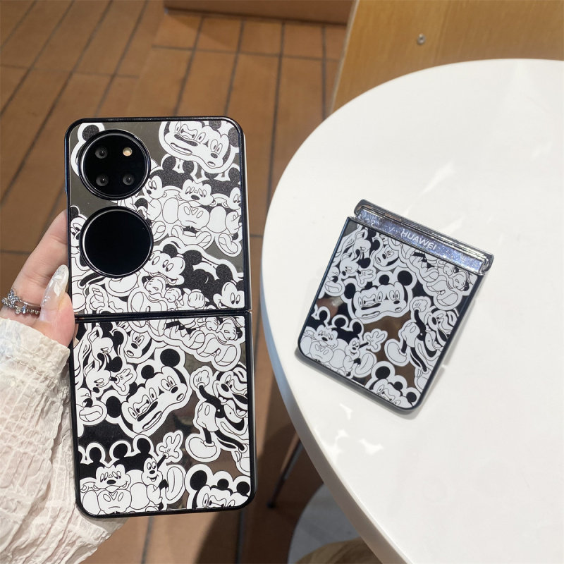 适用于华为pocket 2手机壳ins镜面卡通米奇pocketS小折叠外壳p50宝盒外壳保护套手链P50 pocket硬壳pocket2韩