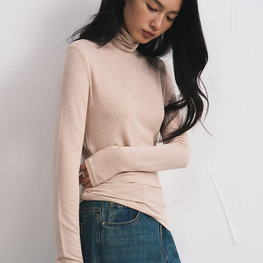 简约堆堆领弹力针织打底衫女长袖