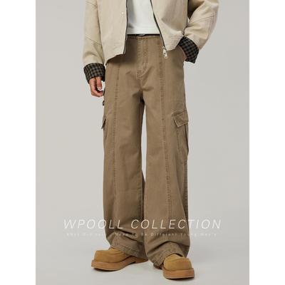 2025秋季卡其色工装裤男宽松直筒阔腿牛仔裤男生美式高街休闲长裤