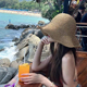 新款 简约度假草帽女夏季 防晒遮阳帽子海边沙滩帽大檐草编渔夫盆帽