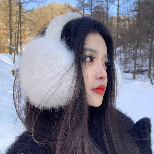 可爱毛绒白色防寒保暖防风耳包