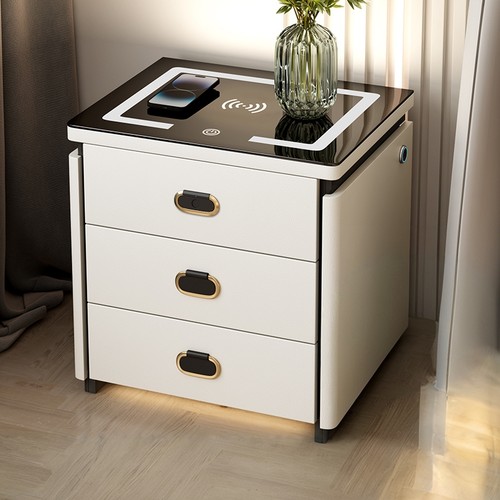 多功能实木床头柜无线充电指纹锁