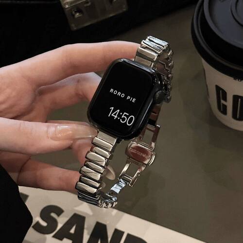 适用iWatch11不锈钢表带不规则万花筒金属苹果s10镜面高级腕带女