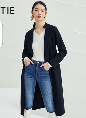 EITIE爱特爱双面呢大衣春款洋气简约纯色收腰气质纯羊毛