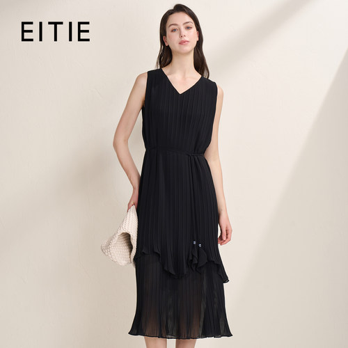 【设计总监然姐】EITIE爱特爱浪漫百褶无袖V领度假风宽松连衣裙