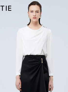【设计总监然姐】EITIE爱特爱优雅气质直筒显瘦白色雪纺衬衫上衣