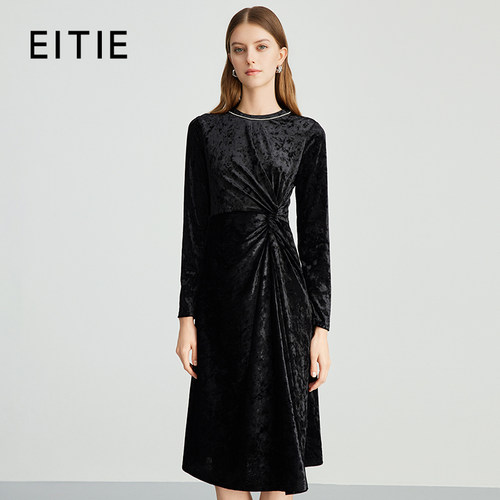 【设计总监然姐】EITIE爱特爱优雅复古丝绒暗纹连衣裙秋季款