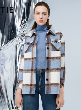 【设计总监然姐】EITIE爱特爱宽松显瘦格子羊毛呢短外套新款