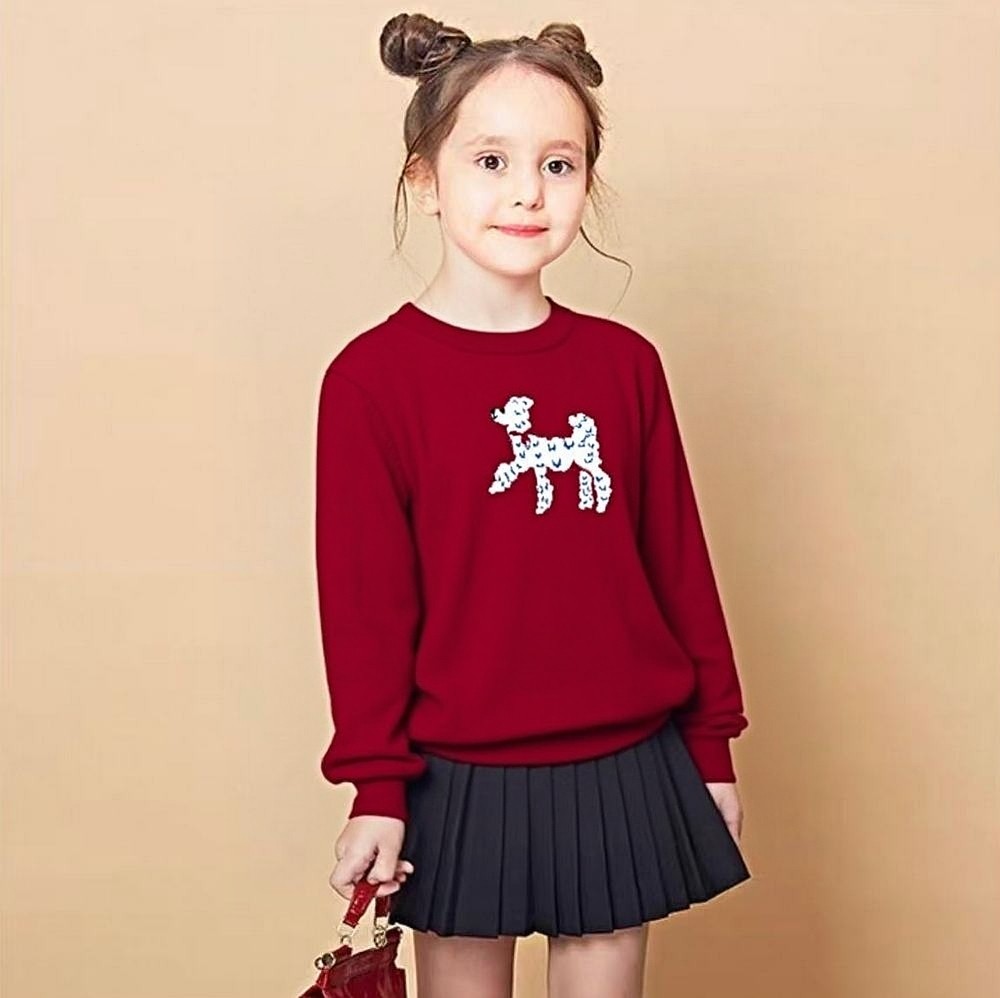 亲子装 新年红色幸运小狗套头毛衣童装 男女童纯棉圆领套头针织衫