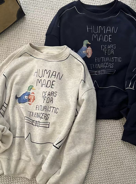 欧洲站2024秋季新款女装韩版宽松休闲百搭字母个性印花圆领卫衣