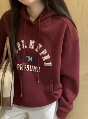 欧洲站连帽卫衣女秋冬2024新款复古美式潮牌字母套头加绒加厚上衣