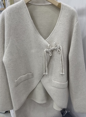 盘扣中国结浣熊毛衣外套女2024年秋冬韩系新中国式复古针织衫茶系