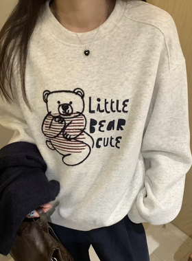 2024秋季新款韩版宽松女装卡通印花圆领长袖卫衣女小个子上衣潮牌